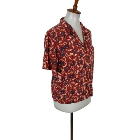 Urban Outfitters Red Floral Button Up Shirt XS Boho Summer Festival Retro Vibes - Picture 3 of 7
